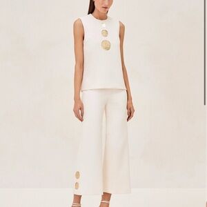 Alexis White Amell Top and Rich wide leg Pants Set in with Gold Details